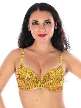 Sequin Cabaret Dance Costume Bra with Beaded Accents
